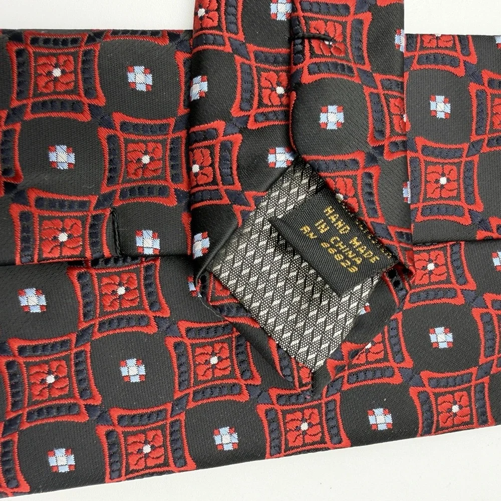 Alexander Julian Coolers Men's Tie Black Red Silver‎ Necktie Cross Check Square